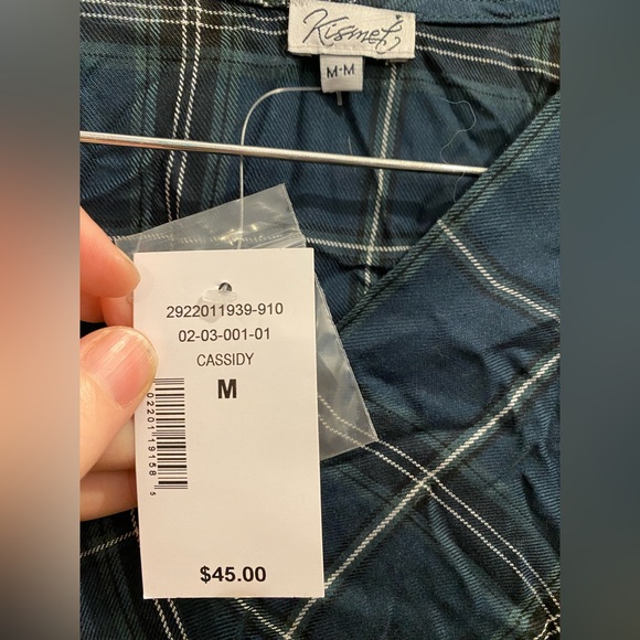 High/low medium kismet cropped blue plaid blouse - Picture 3 of 6